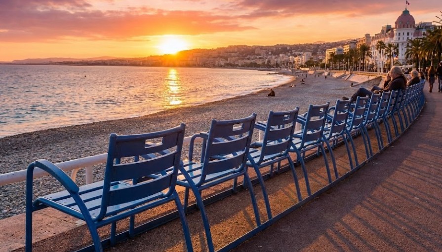 chaises bleues promenade anglais Nice