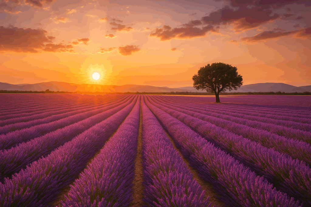 Couché de soleil champs lavande Valensole